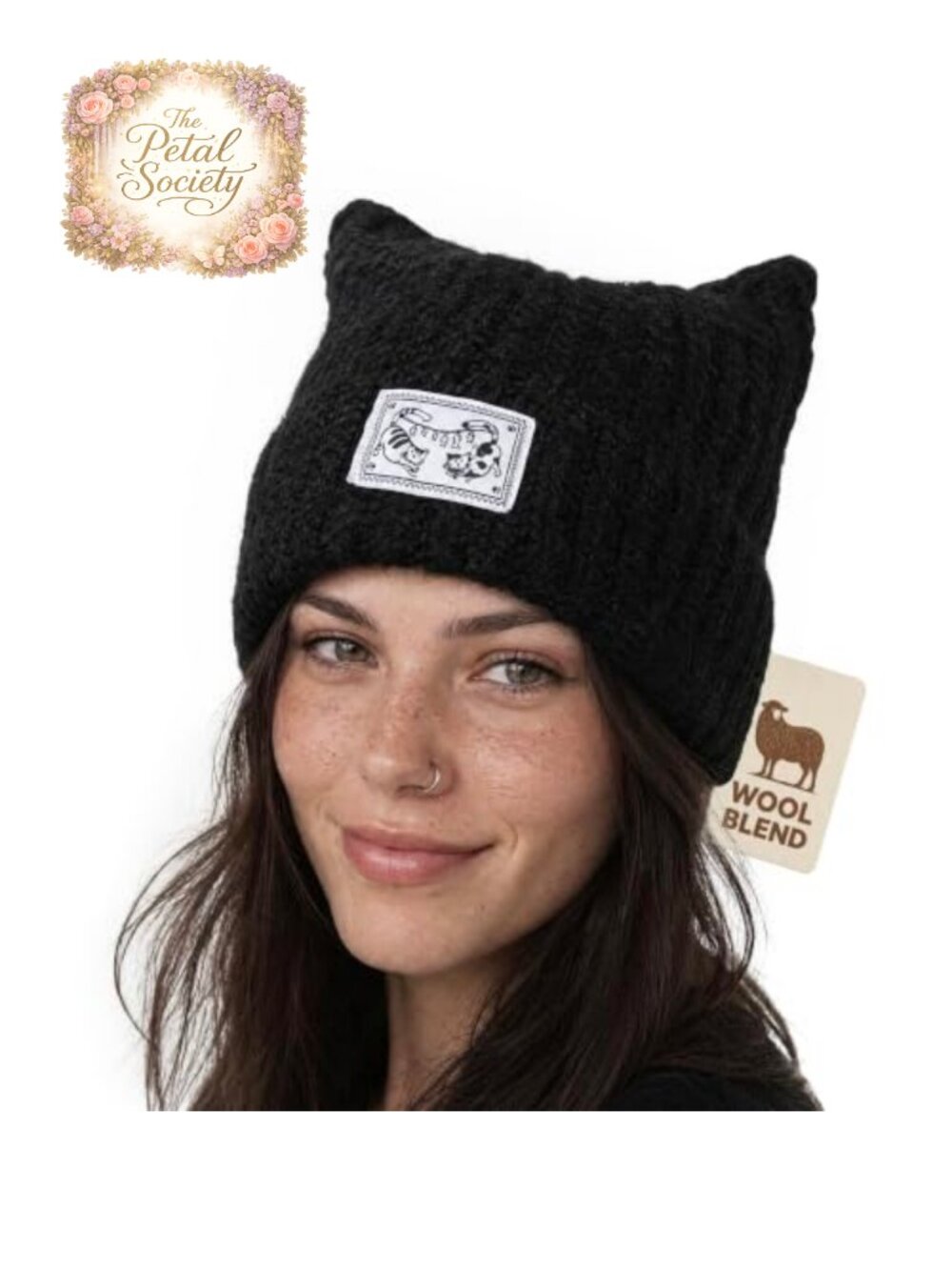 Cat Ear Beanie Wool Blend Cuffed Winter Hat